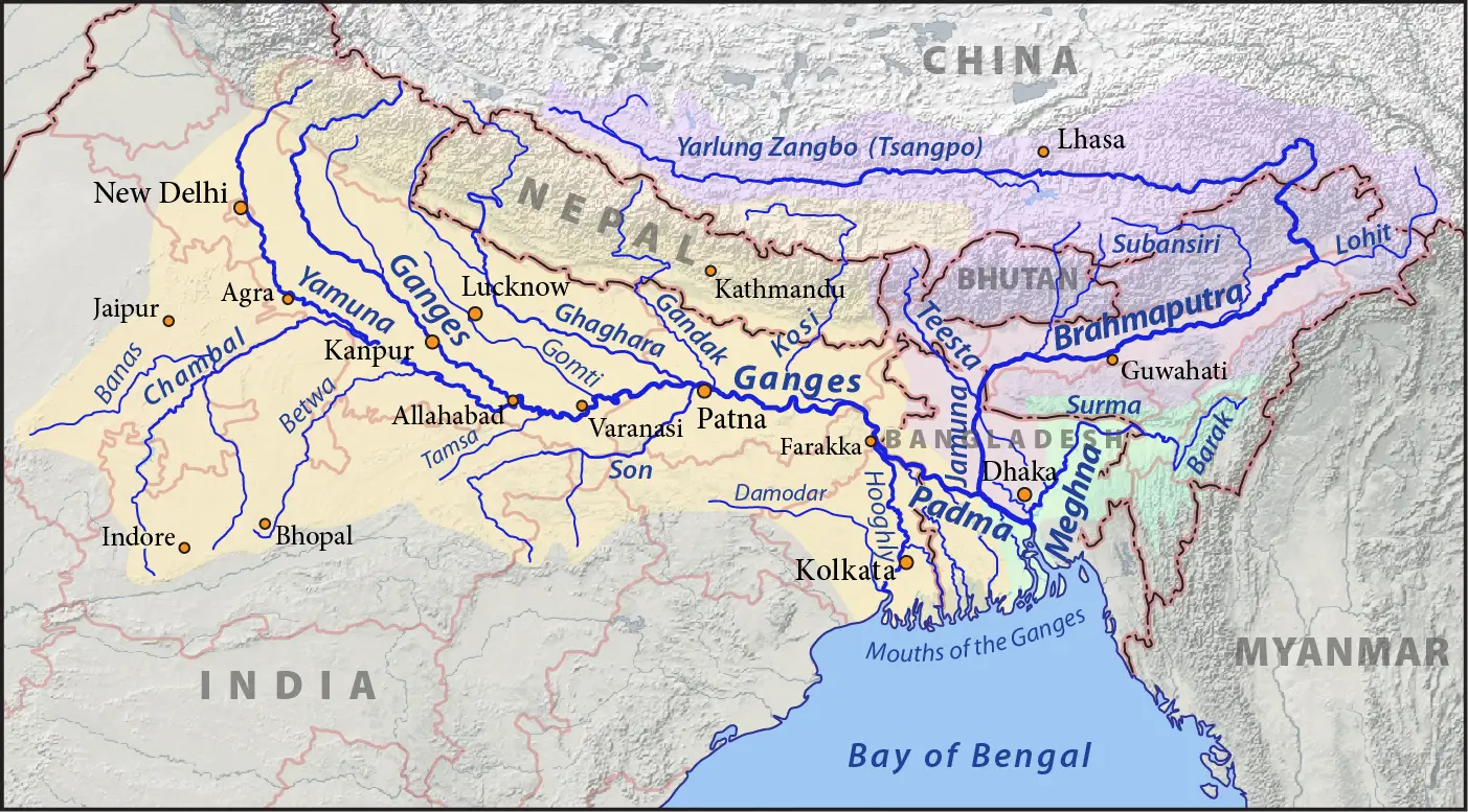 Himalayan rivers joining the Ganga downstream of Prayagraj
